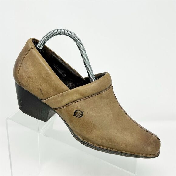 Born Women's Brown Tan Leather Western Pull On Ankle Booties Size 9 Square Toe - Picture 1 of 13